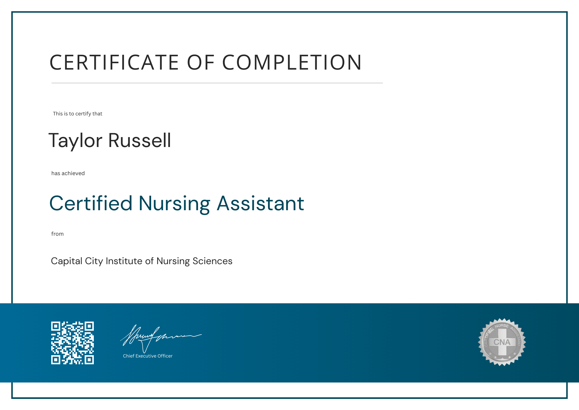 Free Editable CNA Certificate Template with Elegant Modern Layout